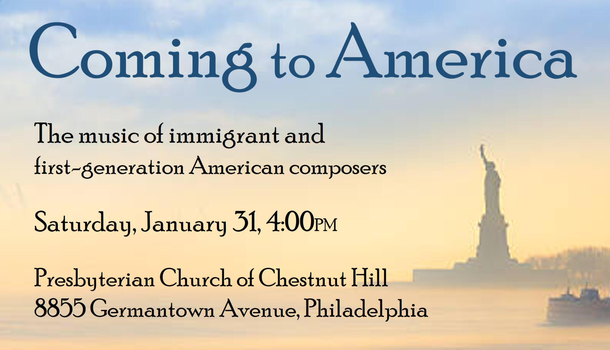 Philomusica Winter 25-26 Concert - Coming to America poster